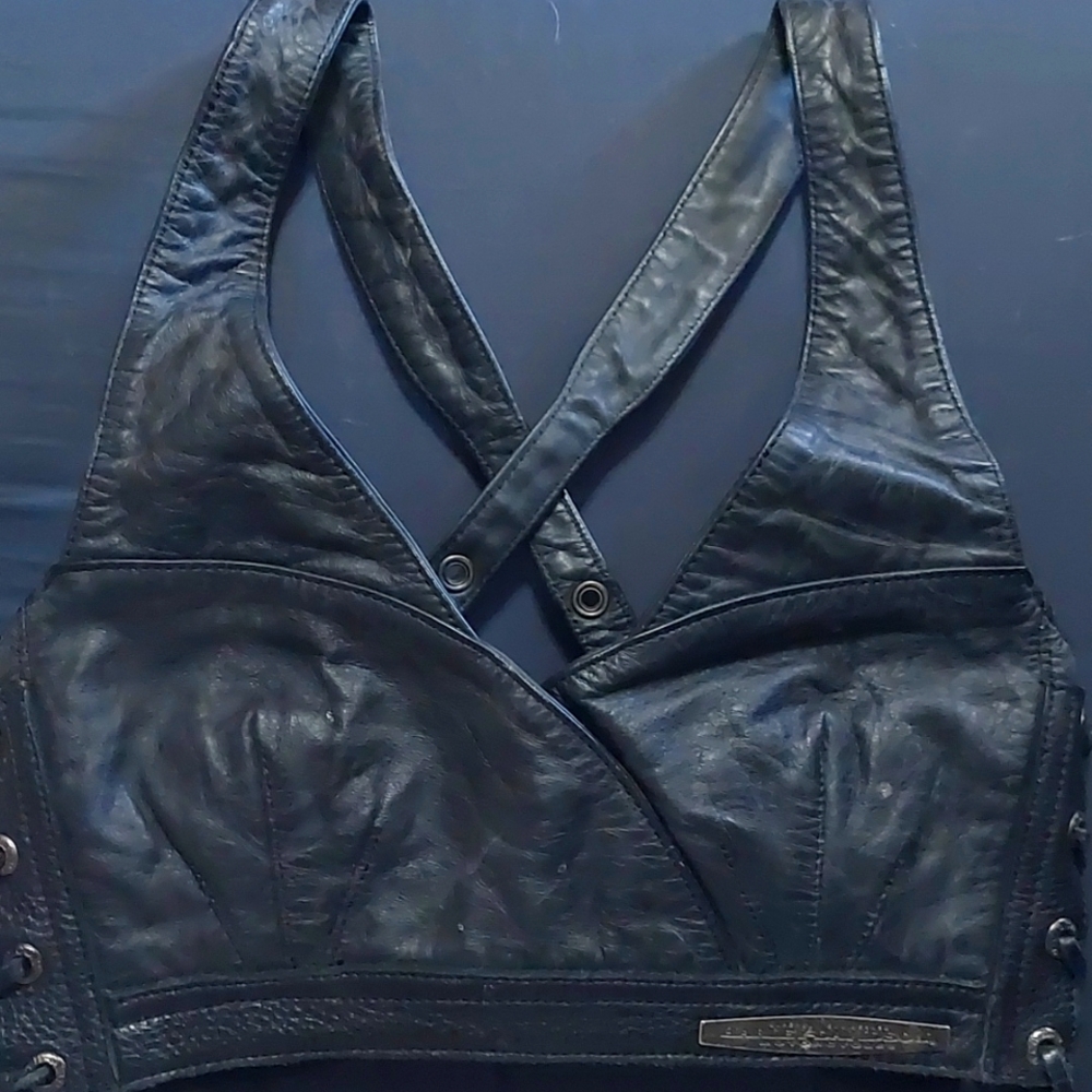 Harley Davidson leather motorcycle crop bra top